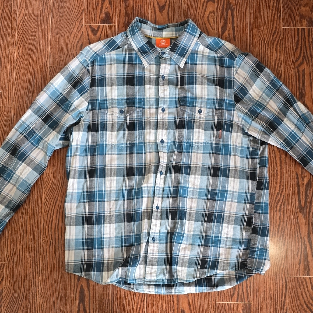 Merrell Blue and White Plaid Casual Shirt